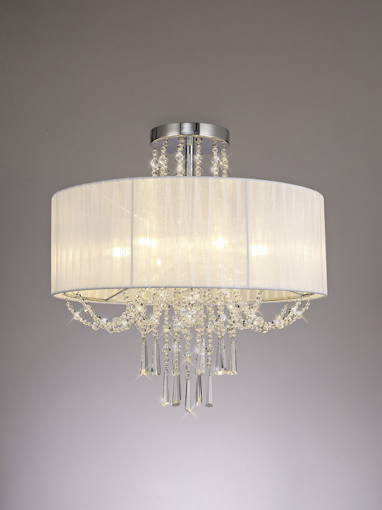 Freida Polished Chrome-White Crystal Ceiling Lights Diyas Shaded Crystal Fittings